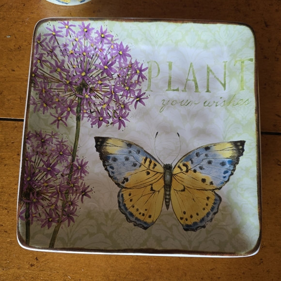 New Susan Winget butterfly floral "Plant your wishes"Herb Pot And Accessory tray - Picture 2 of 9